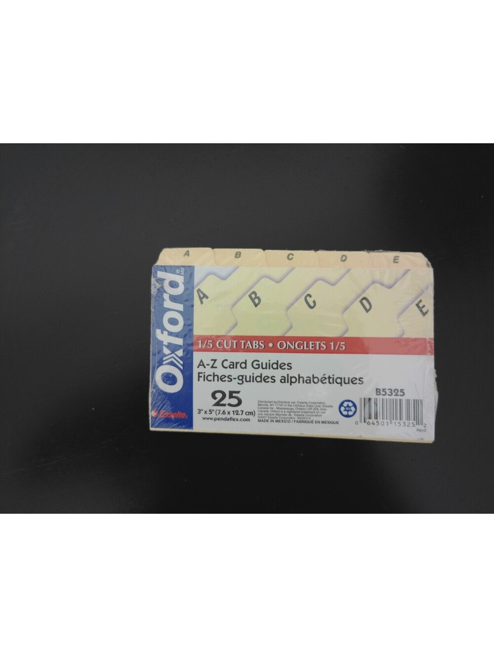 New Oxford A-Z Card Guides Dividers 3x5 Inch 25 Count 1/5 Cut Tabs B5325